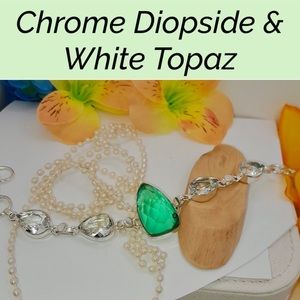 Chrome Diopside & White Topaz Gemstone Handmade Bracelet